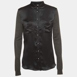 D&G Black Satin Button Front Knit Sleeve Shirt M