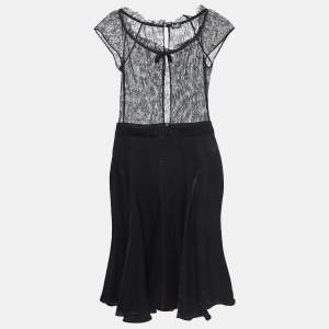 D&G Black Lace and Satin Flared Short Dress S