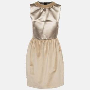 D&G Gold Satin and Velvet Sleeveless Mini Dress M