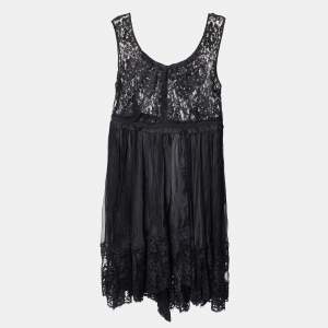 D&G Black Lace & Silk Sheer Sleeveless Midi Dress L