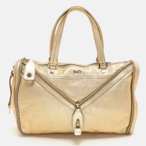 D&G Gold Leather Vilma Top Zip Satchel