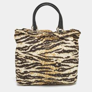 D&G Cream/Brown Printed Fabric kori Tote