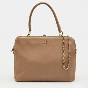 Pre Owned D&G Beige Leather Lily Twist Top Handle Bag