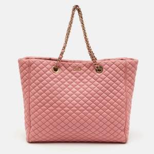 Pre Owned D&G Peach Pink Quilted Leather Lily Glam Tote