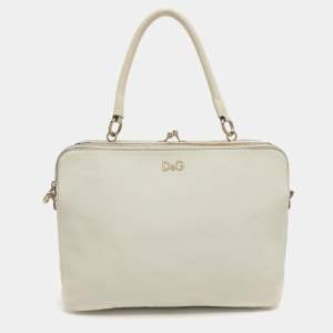 Pre Owned D&G Lily Twist Cream Leather Top Handle Bag