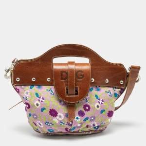 D&G Multicolor Floral Print Canvas and Leather  Shoulder Bag