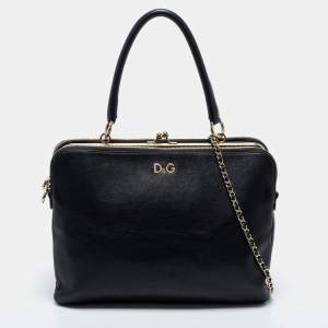 D&G Black Leather Lily Twist Satchel 