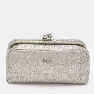 D&G Metallic Silver Leather Embellished Leather Clutch