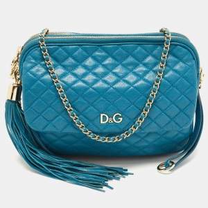 D&G Blue Quilted Leather Lily Glam Shoulder Bag