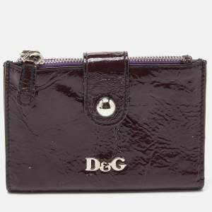 D&G Plum Patent Leather Double Zip Bifold Flap Wallet