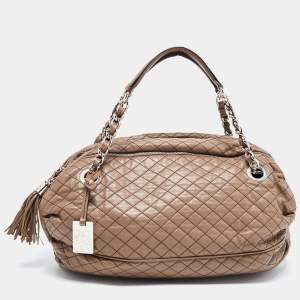 D&G Brown Leather Quilted Lily Glam Shoulder Bag