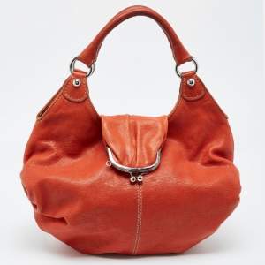 D&G Orange Leather Kiss Lock Flap Hobo