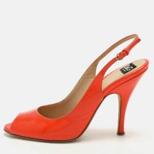 D&G Orange Patent Leather Peep Toe Slingback Sandals Size 38