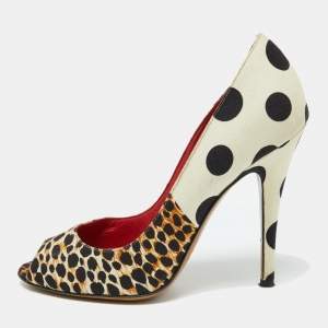 D&G Multicolor Printed Canvas Peep Toe Pumps Size 39