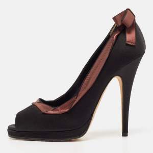 D&G Black/Brown Satin Peep Toe Pumps Size 40