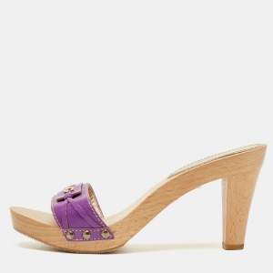 Pre Owned D&G Purple Leather Platform Clogs Size 38