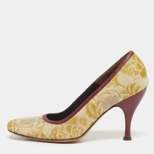 Pre Owned D&G Multicolor Brocade Fabric Round Toe Pumps Size 37.5