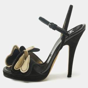 Pre Owned D&G Black Suede Butterfly Embellish Ankle Strap Sandals Size 36.5