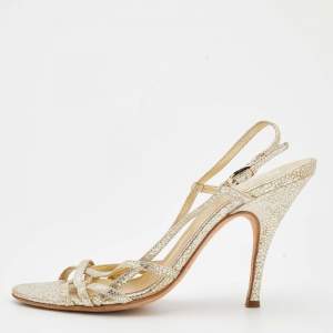 D&G Metallic Gold Crackled Leather Strappy Slingback Sandals Size 38