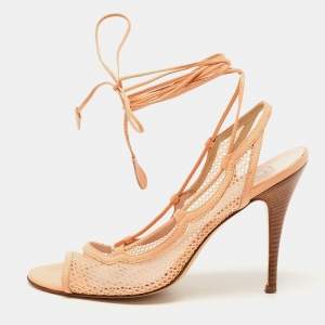 D&G Peach Mesh and Leather Ankle Wrap Sandals Size 40