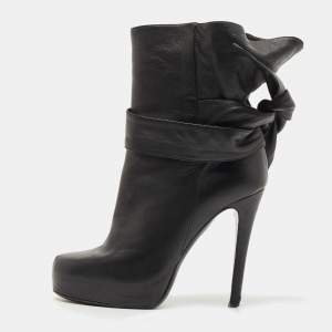 D&G Black Leather Bow Tie Detail Ankle Boots Size 37