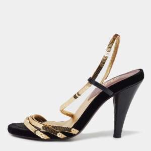D&G Gold Sequins Strappy Slingback Sandals Size 37