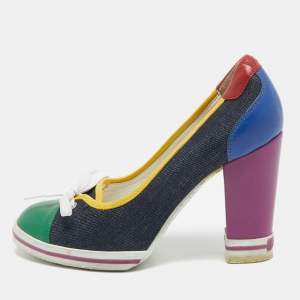 D&G Multicolor Denim and Leather Loafers Pumps Size 37