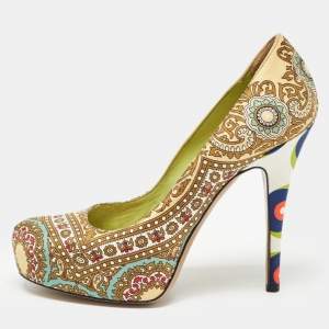 D&G Multicolor Printed Fabric Platform Pumps Size 36.5