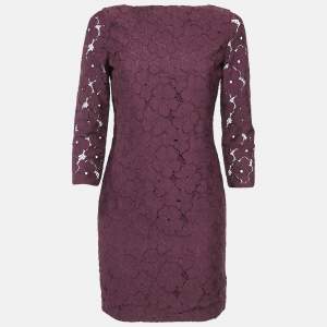Diane Von Furstenberg Burgundy Sarita Flower Lace Shift Dress S
