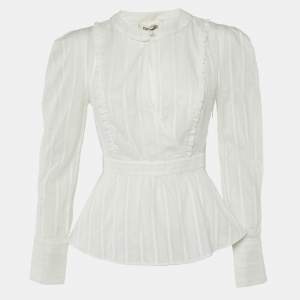 Diane Von Furstenberg White Cotton Erin Peplum Top S