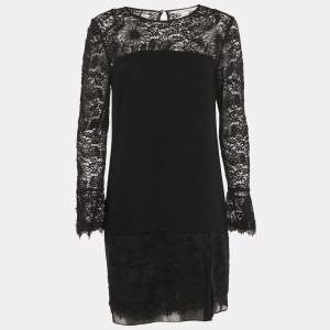 Diane Von Furstenberg Black Lace Trim Chiffon Lavana Dress M