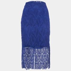 Diane Von Furstenberg Klein Blue Lace Overlay Tailored Pencil Skirt M