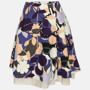 Pre Owned Diane Von Furstenberg Multicolor Printed Canvas Adella Midi Skirt M