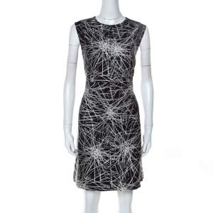 Pre Owned Diane von Furstenberg Monochrome Printed Wool and Silk Blend Madyson Dress L