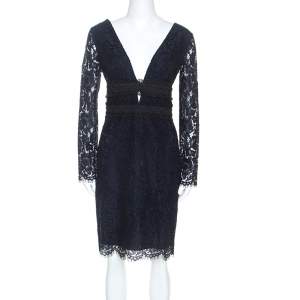 Pre Owned Diane Von Furstenberg Midnight Blue Lace Long Sleeve Viera Dress M