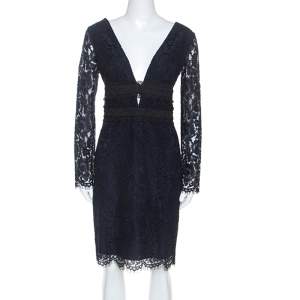 Pre Owned Diane Von Furstenberg Navy Blue Lace Viera Cocktail Dress M