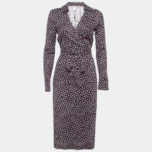 Diane Von Furstenberg Navy Blue Pirouette Dot Print Silk Jersey Cybil Wrap Dress M