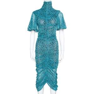 Pre Owned Diane Von Furstenberg Blue Ditsy Print Ruched Olivia Dress XS