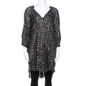 Pre Owned Diane von Furstenberg Black Brocade Ruched Fleurette Tunic Dress M