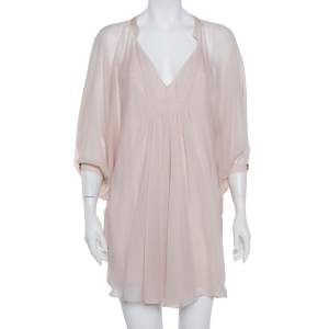 Pre Owned Diane Von Furstenberg Pale Pink Silk Fleurette Dress S