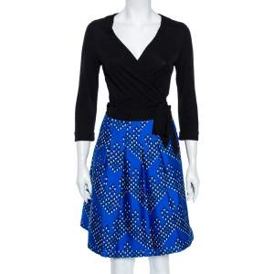 Pre Owned Diane von Furstenberg Multicolor Dotted Chevron Pattern Jewel Wrap Dress M