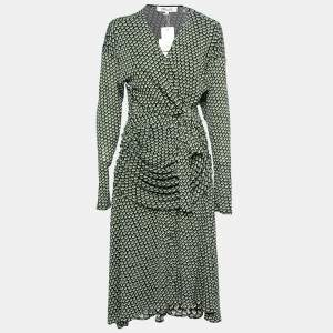 Pre Owned Diane Von Furstenberg Green Geometric Print Jersey Rilynn Wrap Dress XL