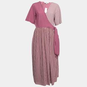 Diane Von Furstenberg Burgundy Striped Cotton Wrap Dress XL