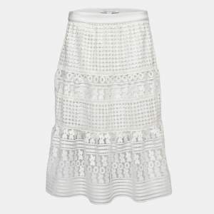 Diane Von Furstenberg White Guipure Lace Midi Skirt L