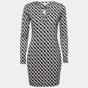 Pre Owned Diane Von Furstenberg Black Chain Link printed Silk Knit Reina Dress M