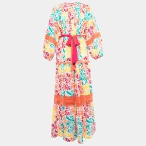 Diane Von Furstenberg Multicolor Printed Cotton Belted Maxi Dress L