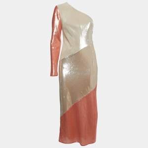 Diane Von Furstenberg Off-White/Orange Sequined One Shoulder Dress M