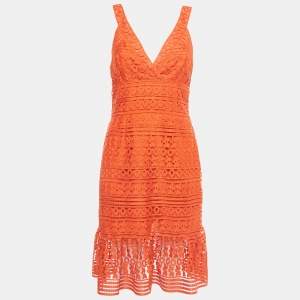 Diane Von Furstenberg Orange Guipure Lace Tiana Sleeveless Dress M