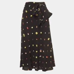 Diane Von Furstenberg Black Polka Dot Print Crepe Midi Skirt M