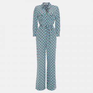 Diane Von Furstenberg Blue printed Silk Jumpsuit M (US 6)
